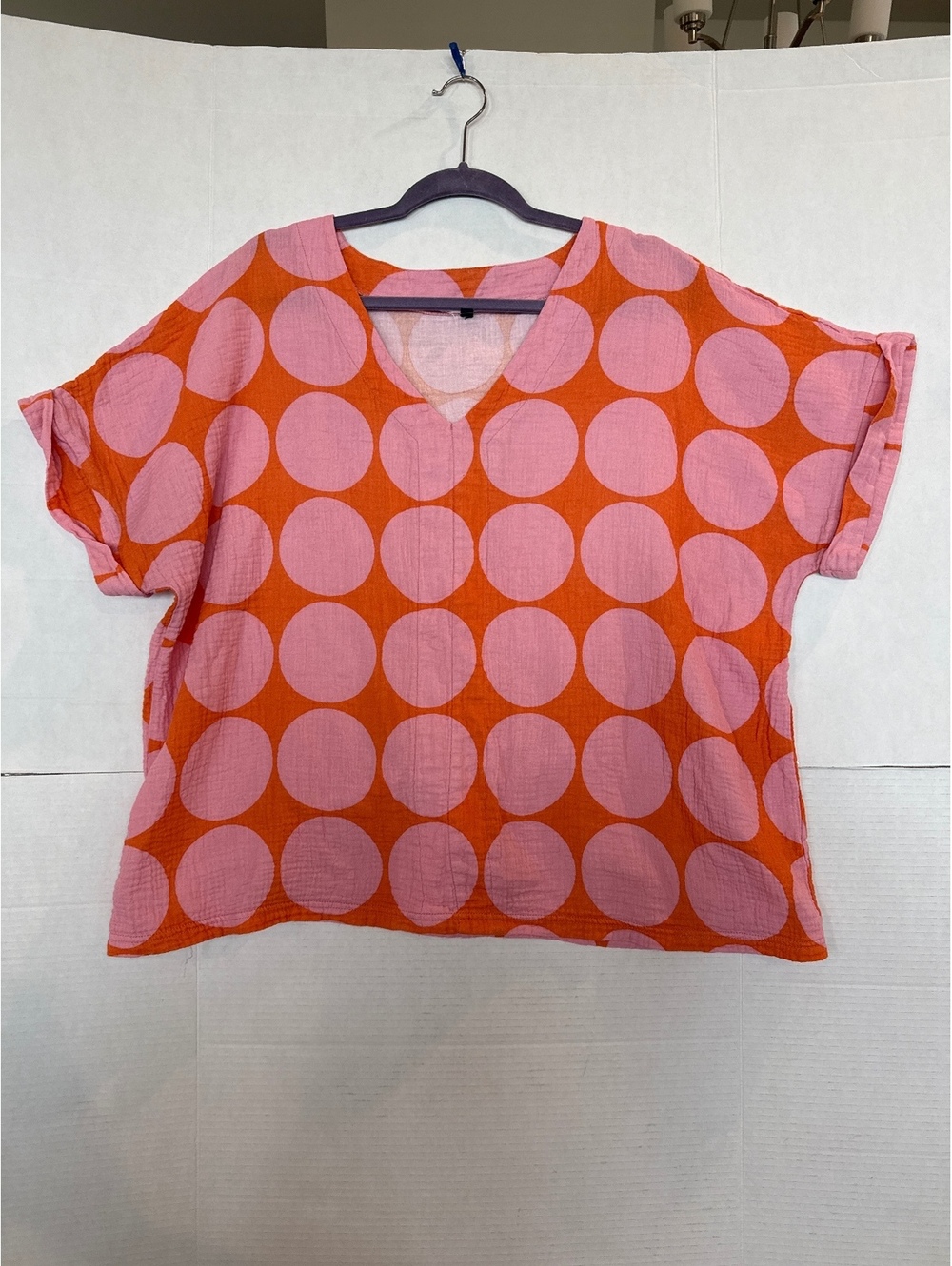 Michelle McDowell Women's XXL Orange and Pink Polka Dot Cotton Blouse